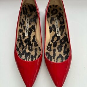 Manolo Blahnik Red Pointed-Toe Flats